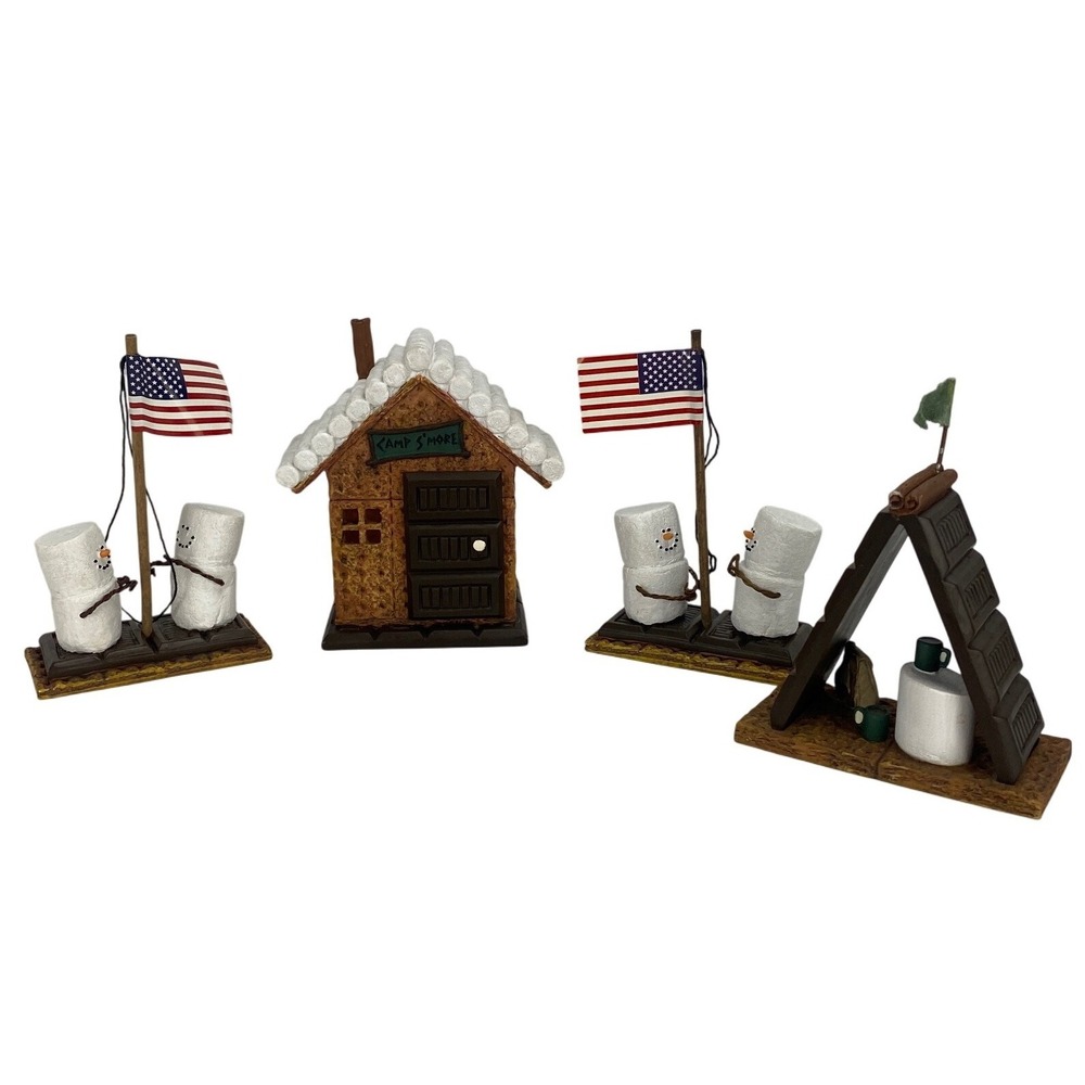 Vtg Rare The Original Smores Decor Set Marshmallow Snowman Cabin Campfire Flags‎